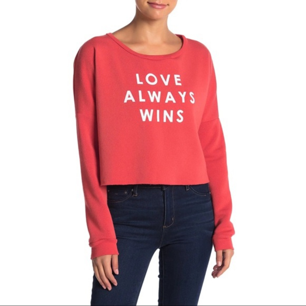 Love Aways Wins Cropped Red Sweatshirt